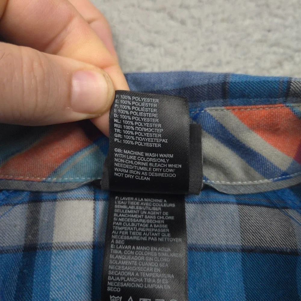 The North Face Plaid Button Up Shirt Mens L Blue Outdoor Hiking Polyester
